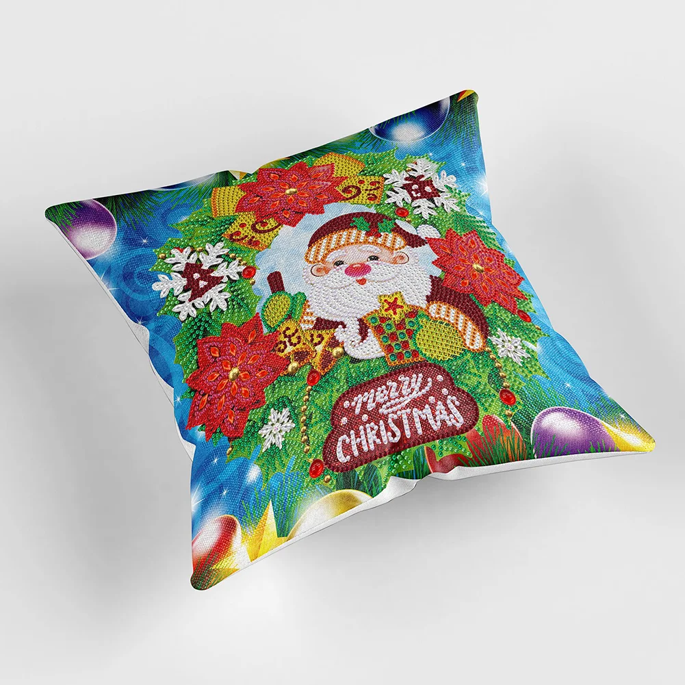 DIY Diamond Painting Pillow Case - Santa Wreath(30*30cm)(Single Side)