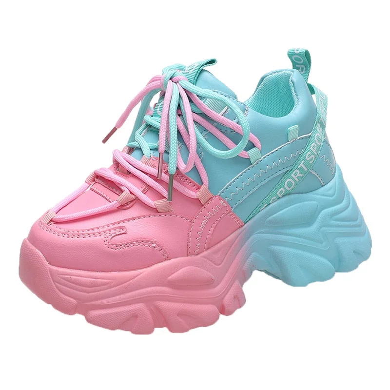 Mixed Color Platform Sneakers For Women Fashion 2022 Spring Platform Sports Shoes Woman Street Non-Slip Chunky Trainers