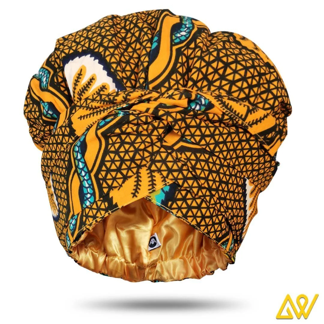 African Print Head Wrap With Satin-Lined-AW1196