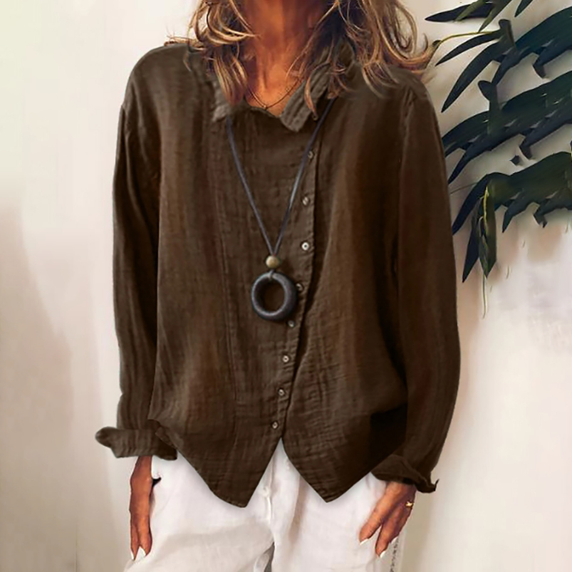 Casual solid color button shirt oversize Blouse For Women MusePointer
