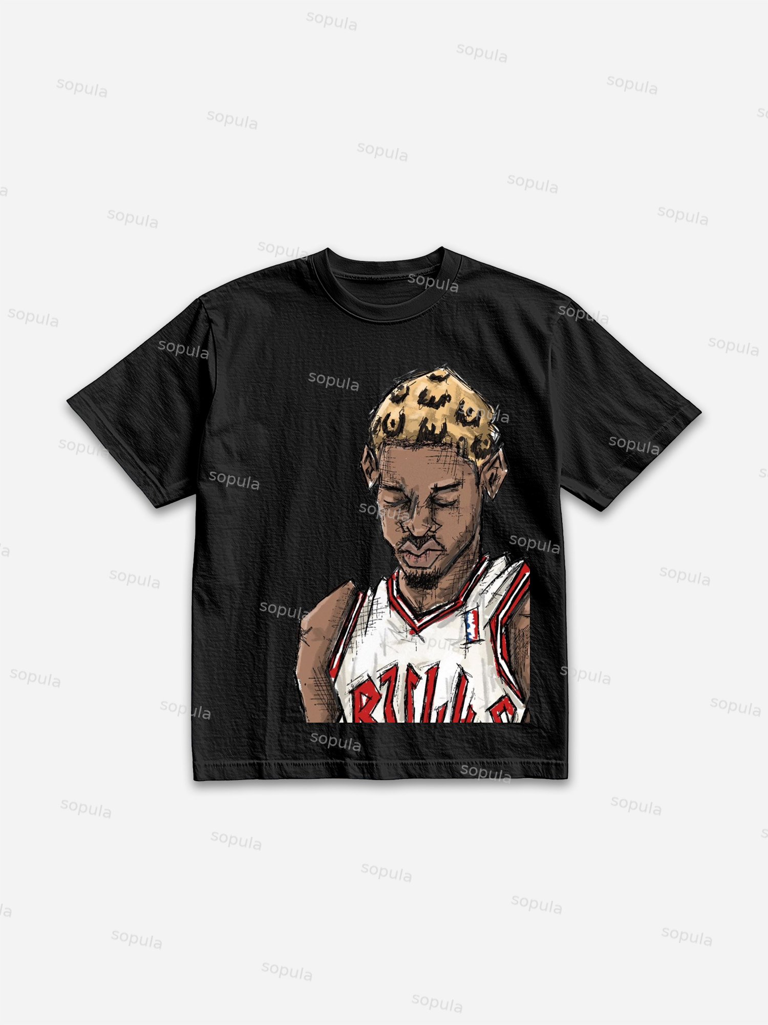 Rodman Cartoon Doodle Graphic Cotton T-shirt - SOPULA