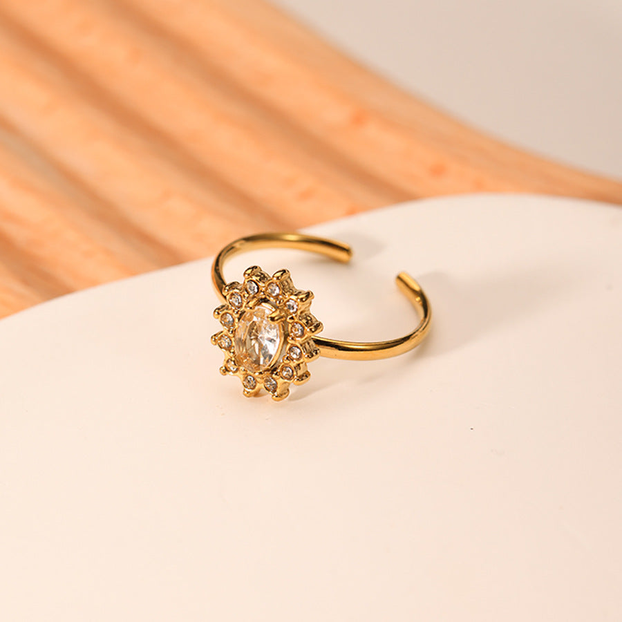 Women IG Style Sun Geometric Stainless Steel Zircon Inlay Rings