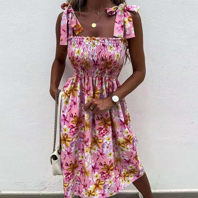 3XL New Off Shoulder Draped Sling Party Dress Women Spring Polka Dot Print A-Line Dress Summer Tie-up Bow Sleeveless Beach Dress