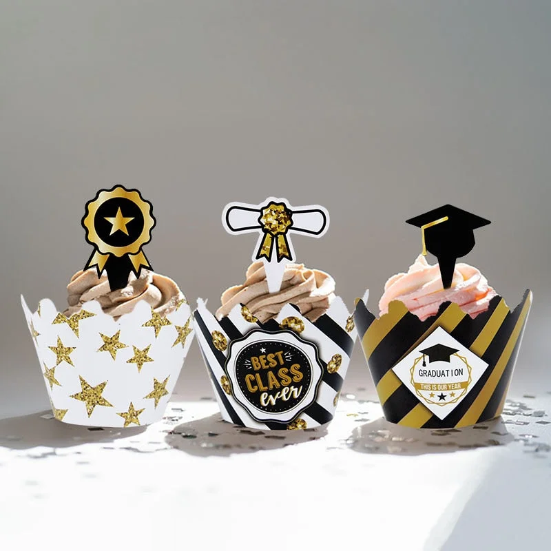 24pcs/set Graduation Party Cupcake Wrappers with Cake Topper Congratulation College Grad Party Decoration Supplies Class of 2022
