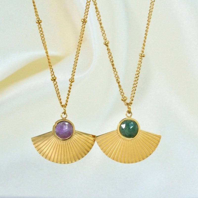 Minimalist Geometric Natural Stone Titanium Steel Plating Pendant Necklace