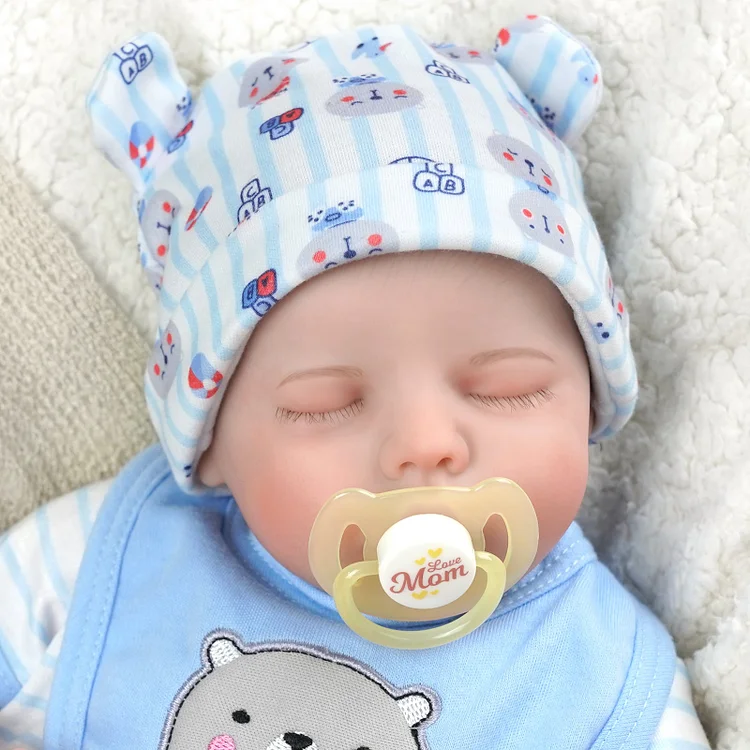 Babeside 17" Reborn Toddler Baby Dolls Asleep Blue and White Striped Bear Boy Twinnie