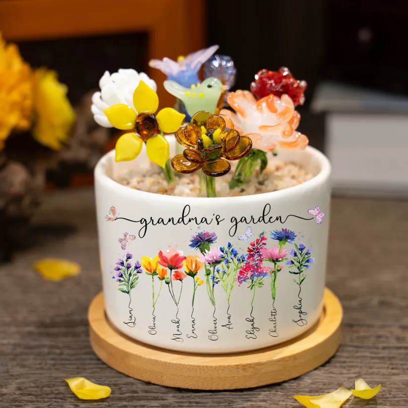 Custom Birth Flower Pot with Mini Glass Flower Spring Decoration Mother's Day Gift