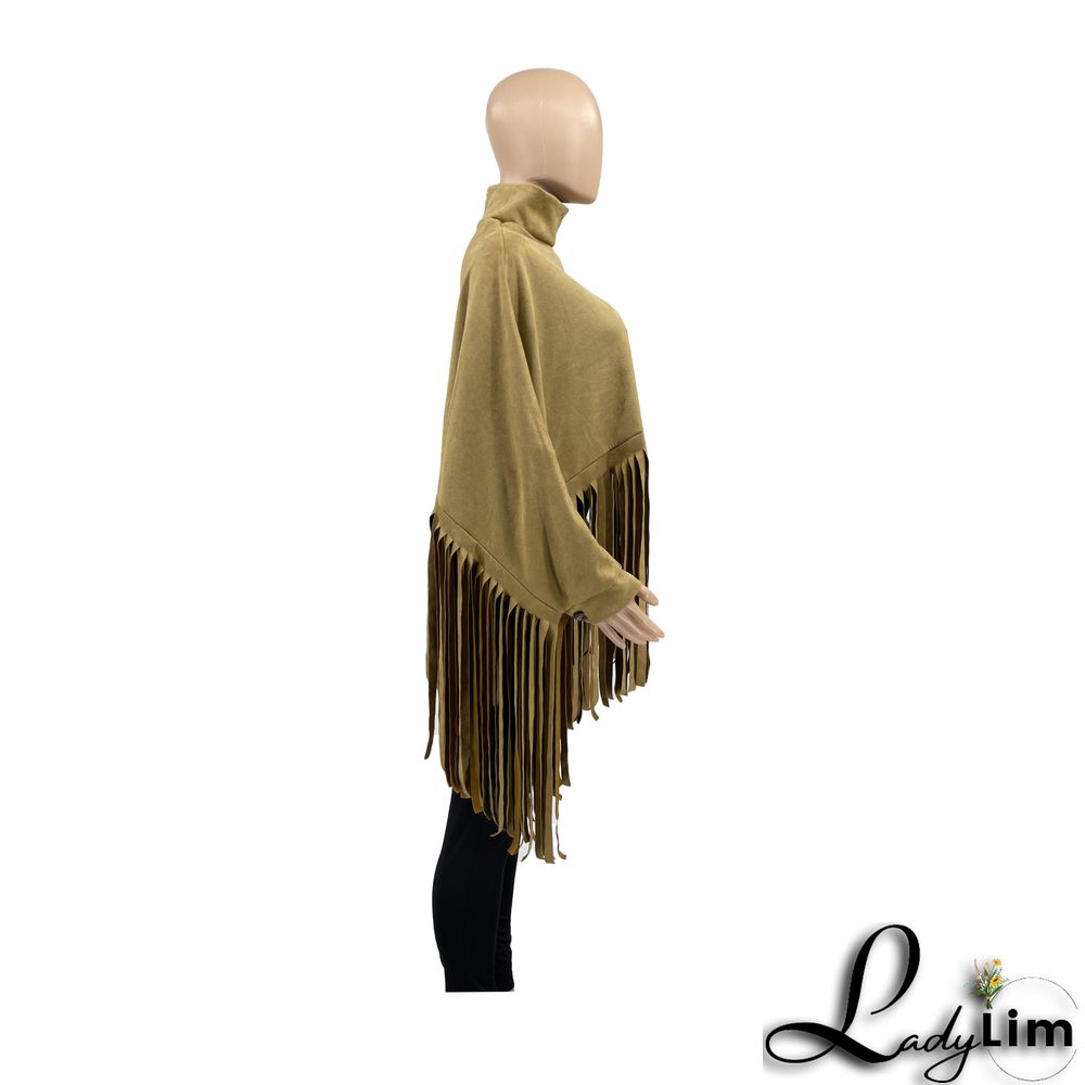 Women Autumn/Winter Premium Deerskin Fleece Fringe Shawl Cape Coat