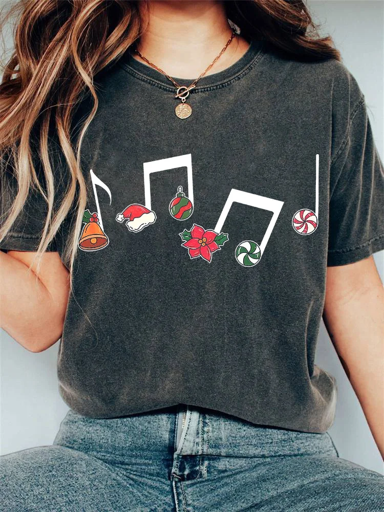 Wearshes Christmas Music Lover Casual Vintage T-Shirt