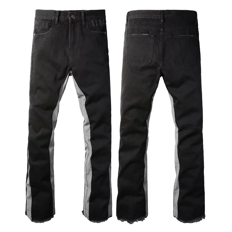 Men's Black Micro Flared Jeans Splicing Contrasting Colors Boys' High-end Micro-flared Pants