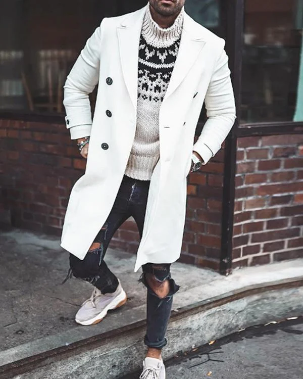 Men's Long Sleeve Loose Overcoat Jacket Long Trench Coat