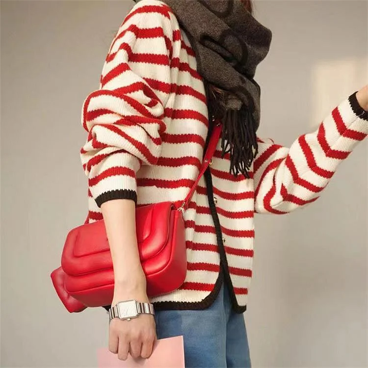 Casual Thickened Knit Striped Sweater Outerwear