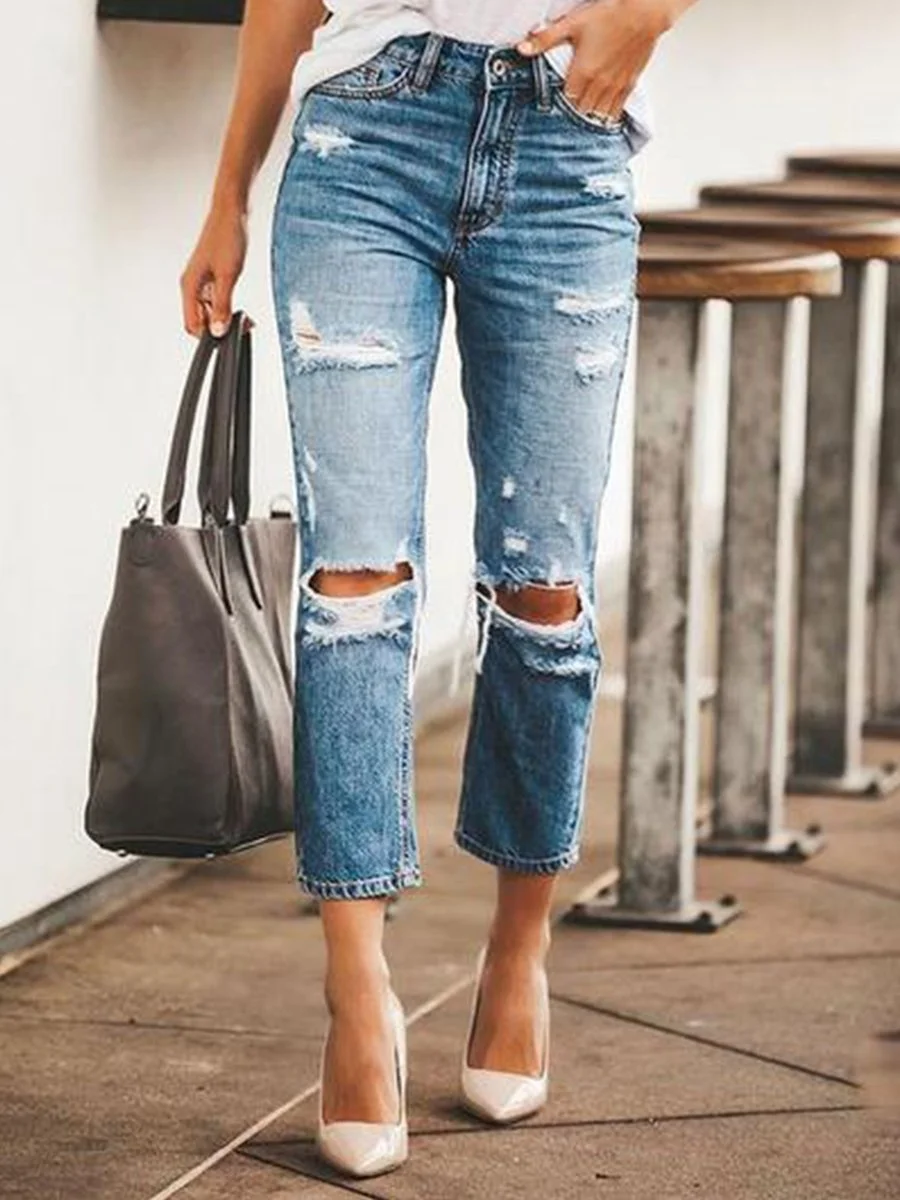 Casual Distressed Ripped Straight Jeans P10499