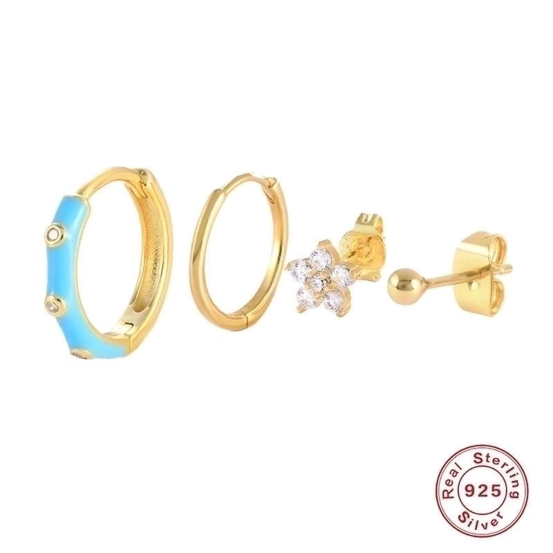 1 Set 925 Sterling Silver Gem Geometric Earrings Ear Studs