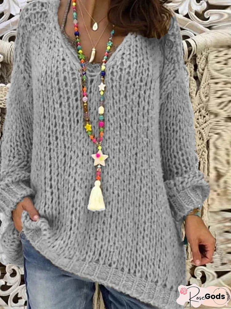 Plus Size Light Gray Basic Knitted T-Shirt