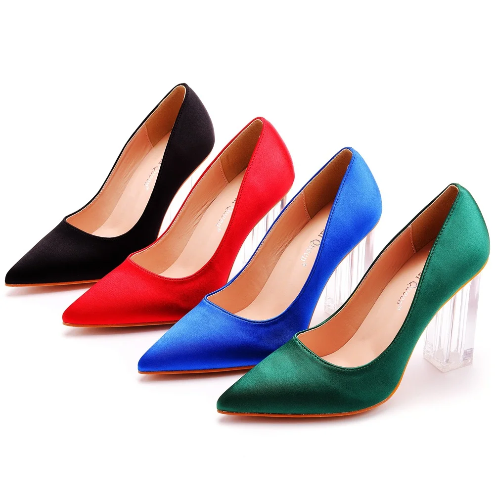 Breakj Breakj Cm Thick Heel Crystal Transparent Square Tip Single Shoe Bridal Silk Satin Cloth Diamond Skirt Wedding Shoes