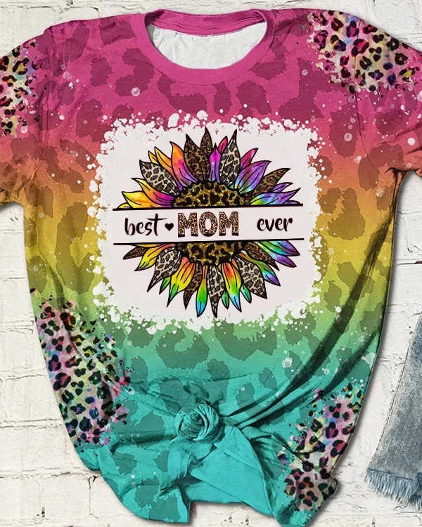 Best Mom Ever Heart Leopard Sunflower Racerback T-Shirt