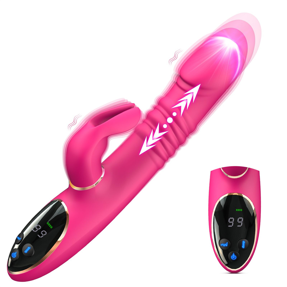 Thrusting Rabbit Vibrator Sex Toys - 3 In 1 G Spot Clitoral Stimulator With 9 Thrusting Vibrating Modes - Rose Toy