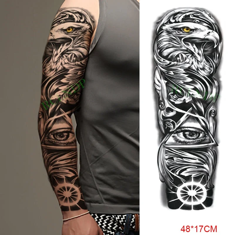 Waterproof Temporary Tattoo Sticker Anubis Ancient Egypt Dog Roma Clock Eye Full Arm Fake Tatto Flash Tatoo Sleeve for Men Women