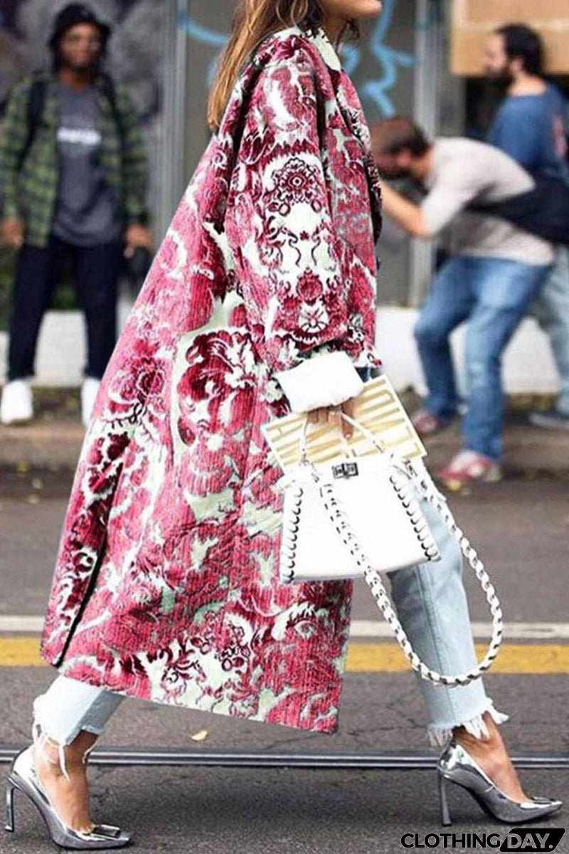 Street Print Patchwork Turndown Collar Outerwear(9 Colors)
