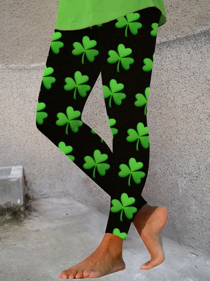 St. Patrick's Day Lucky Shamrock Print Leggings