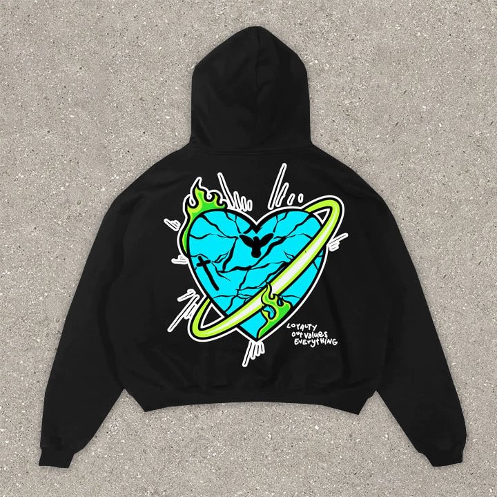 Trendy Street Style Heart Pattern Long Sleeve Hoodie
