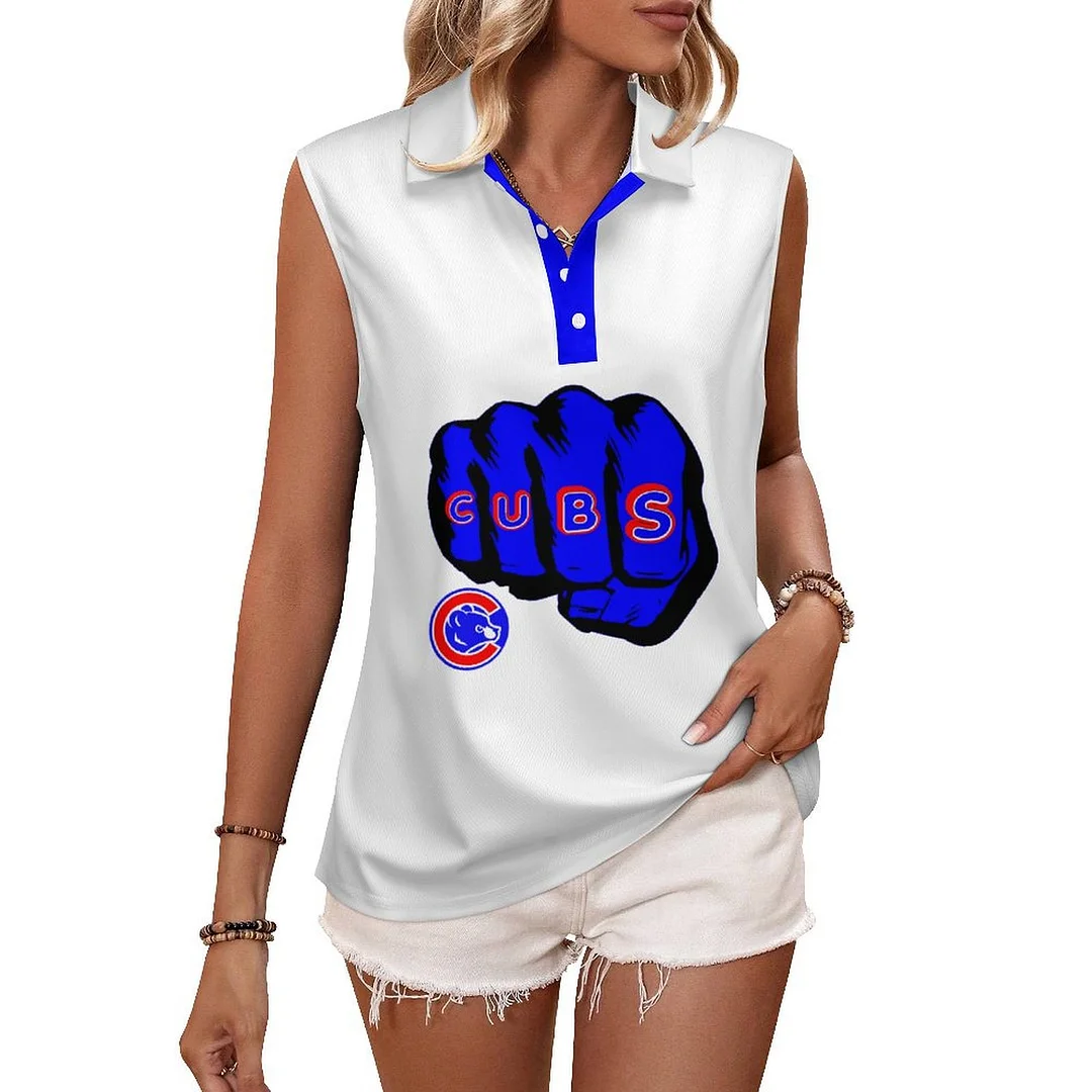 V-neck Sleeveless Casual POLO Shirt Tank Top for Women Printed with Pattern,Blue,Red