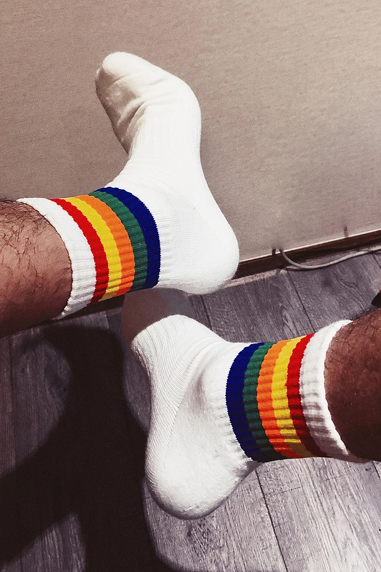 Ciciful Men's Rainbow Striped Sports Thickened Middle Tube Socks