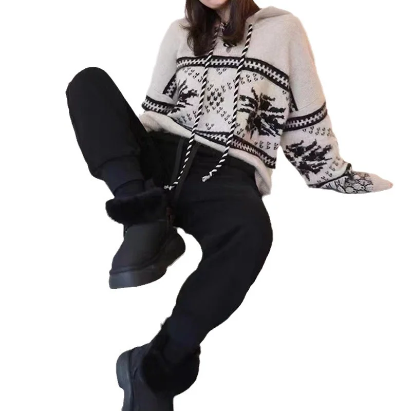 Churchf Churchf Christmas Red Sweater Female Autumn / Winter 2024 New Lazy Wind Wide Soft Waxy Knit Hoodie Top