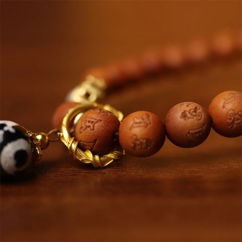 Tibetan Sandalwood Om Mani Padme Hum Dzi Bead Double Wrap Bracelet
