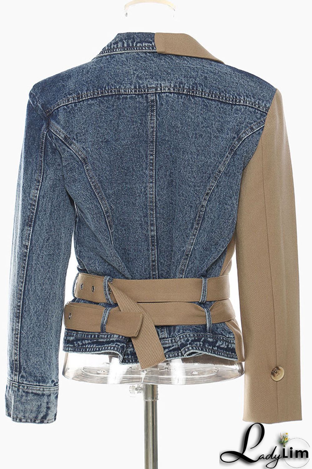 Khaki Street Solid Patchwork Turn-back Collar Outerwear