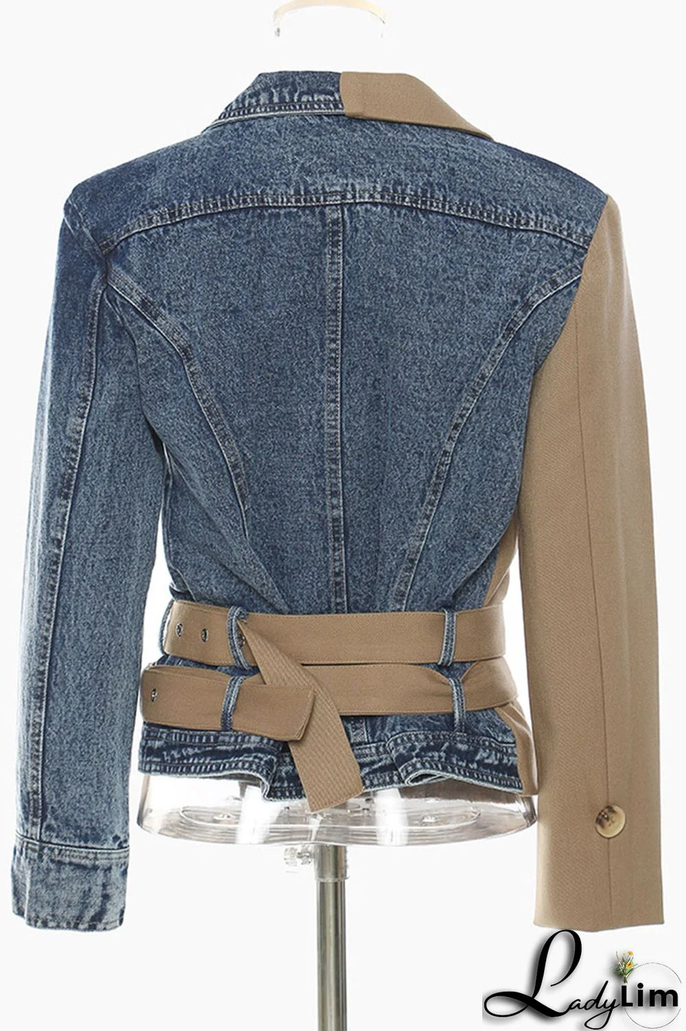 Khaki Street Solid Patchwork Turn-back Collar Outerwear