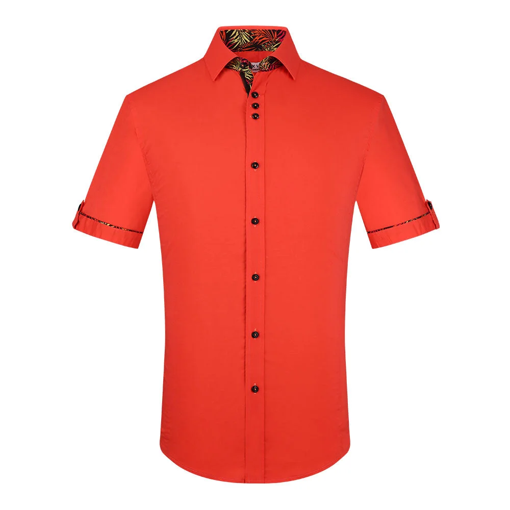 Fashion Slim Fit Casual Short Sleeve Shirt Orange - Alex Vando