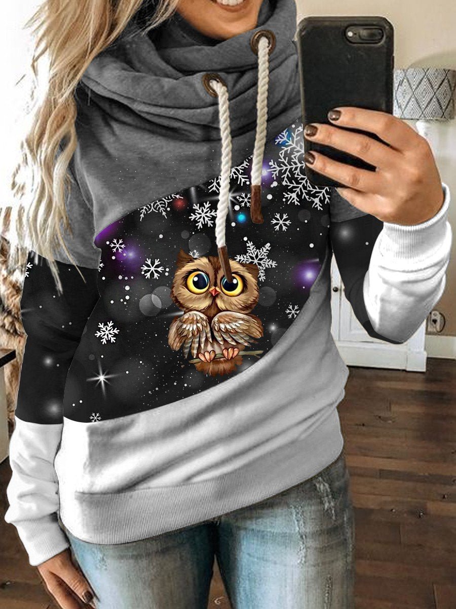 Cartoon Owl Snowflake Printed Women's Sweatshirt