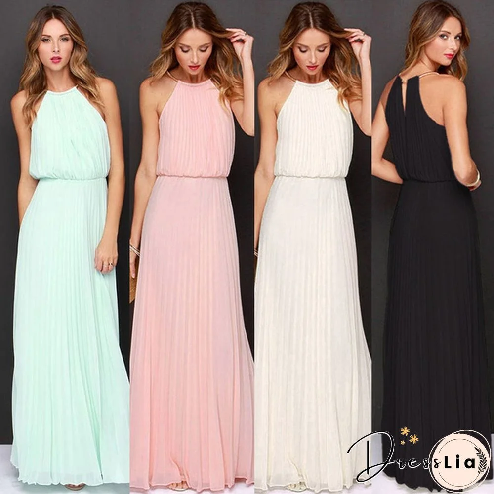 Women Sleeveless Halter Maxi Dress Fashion Elastic Waist Slim Elegant Formal Dresses