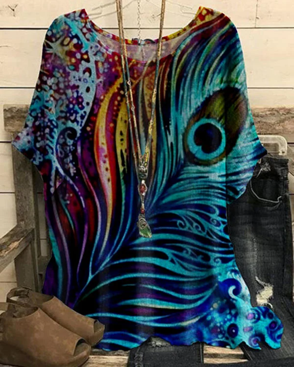 Women's Peacock Feather Loose Top