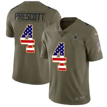 Men's  Dallas Cowboys #4 Dak Prescott 2017 Salute to Service Olive USA Flag Stitched NFL Limited Jersey