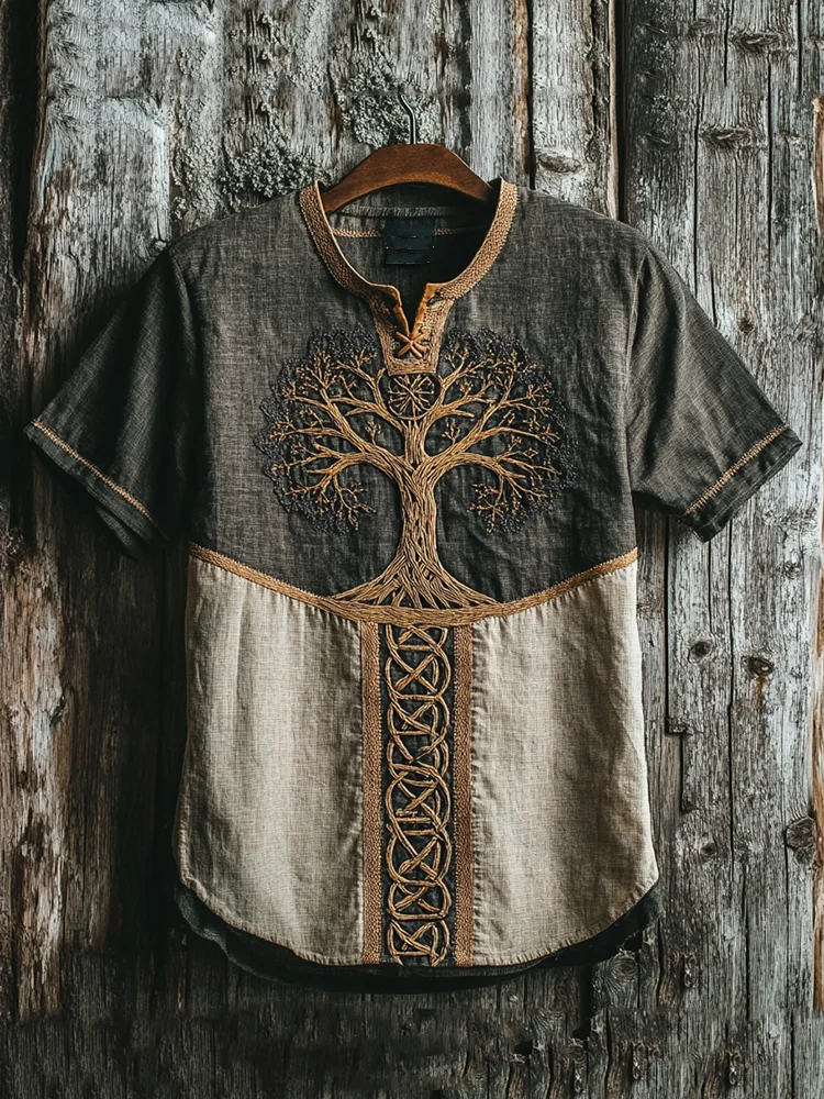 Men's Viking Tribal Tree Of Life Celtic Art Linen T-shirt / Rvogue / Rvogue