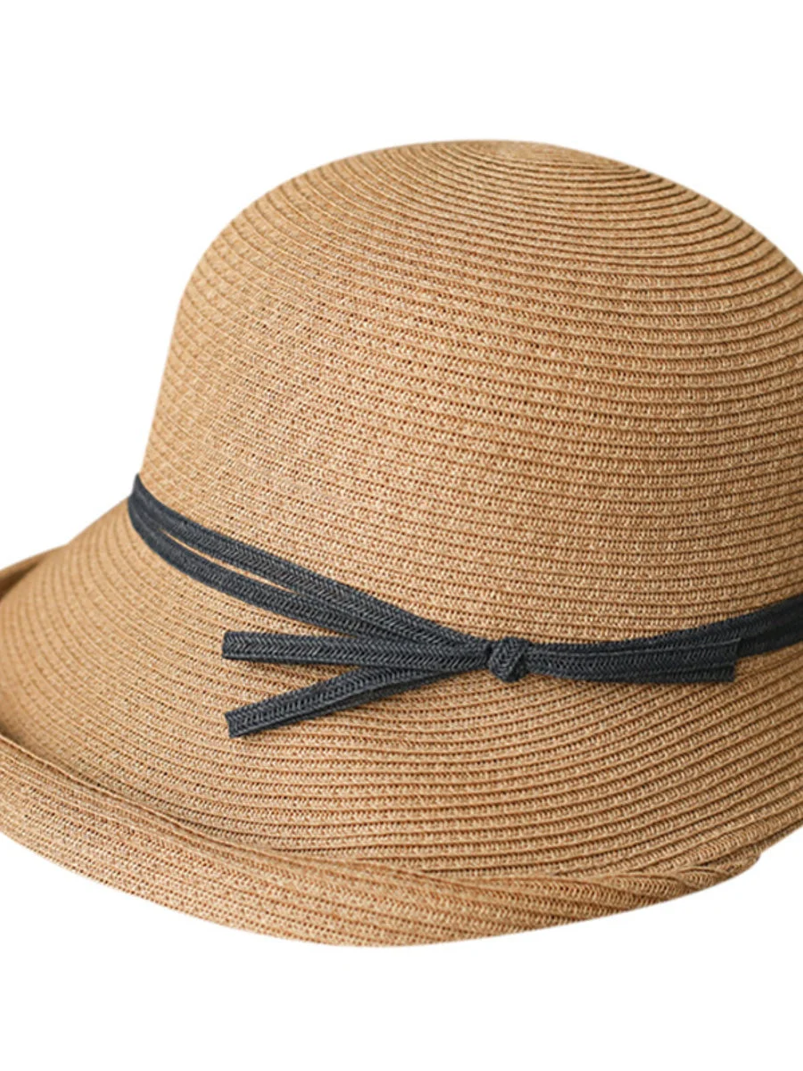 Women's Straw Hat Hepburn Style Retro Foldable Simple Casual Sun Protection Hat