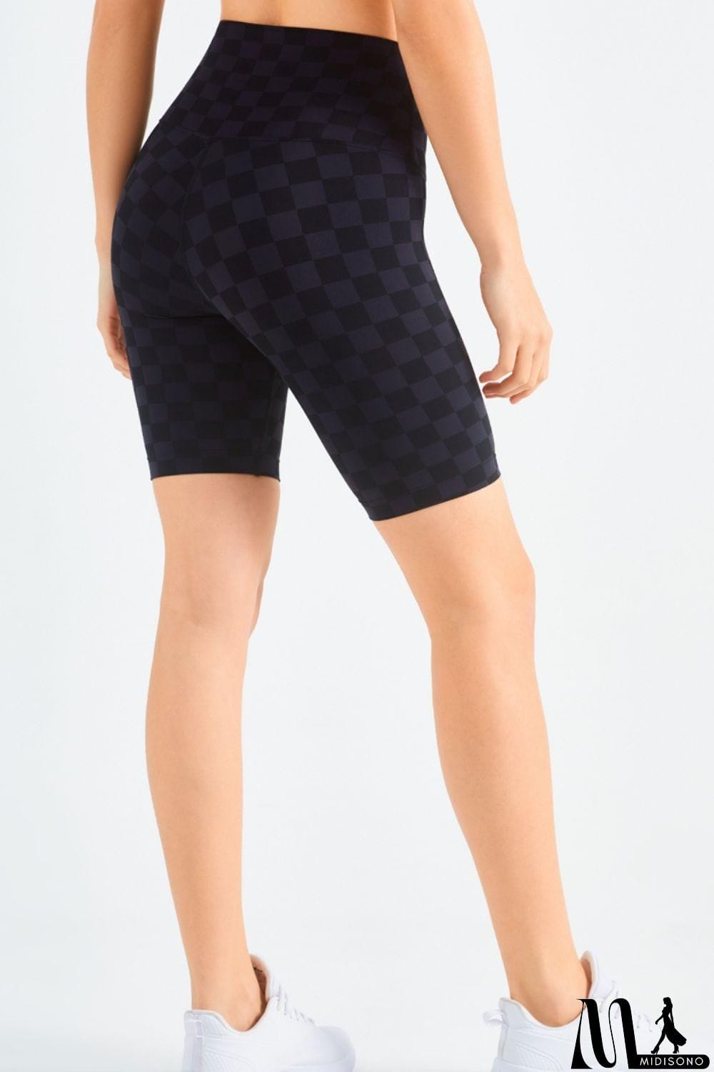 MidiSono - Checkered Wide Waistband Biker Shorts