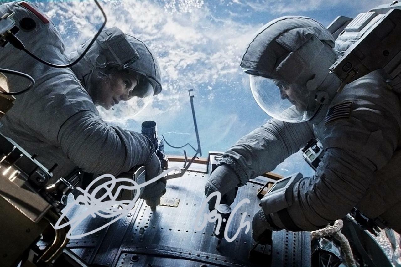 Gravity Sandra Bullock George Clooney SIGNED AUTOGRAPHED 10X8 REPRO PRINT Photo Poster painting