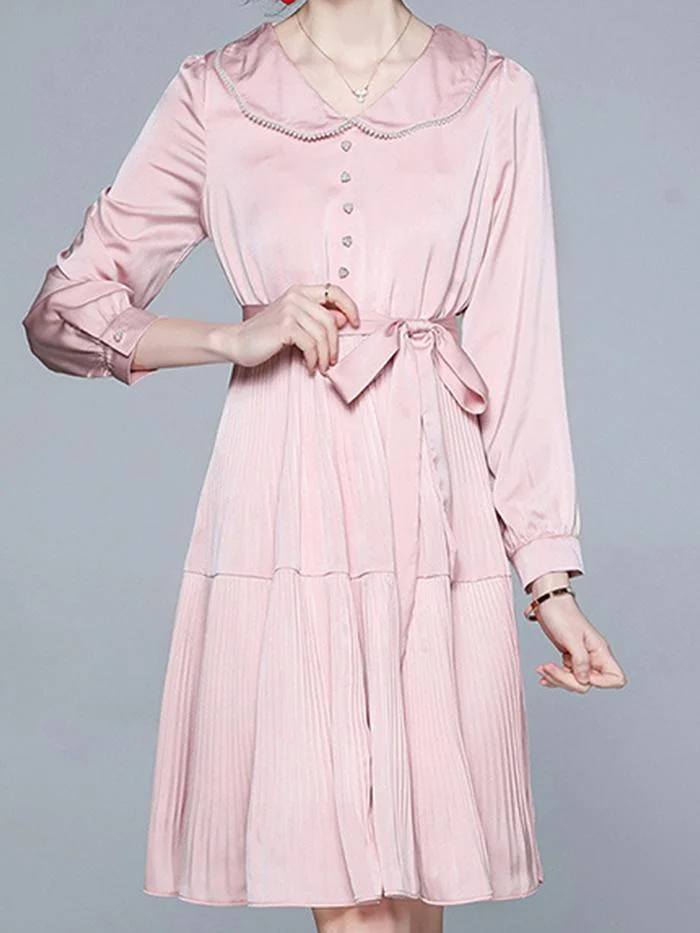 Fashion Pink Mid-length Design Pleated Dress