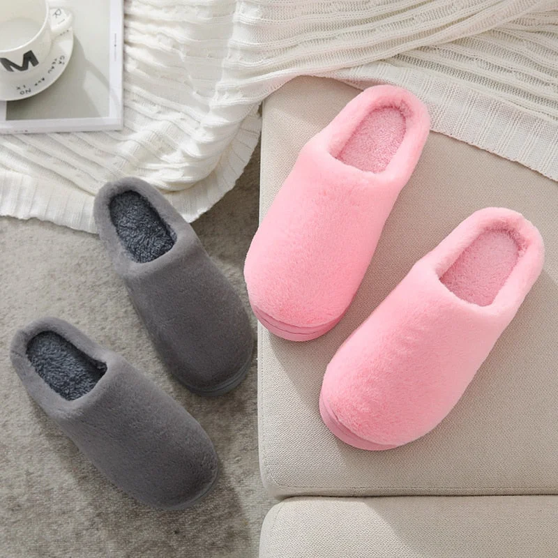 Men Winter Slippers Men and Women Couple Indoor Home Non-Slip Soft Cotton Shoes Women Solid Color Plush Slippers Shoes