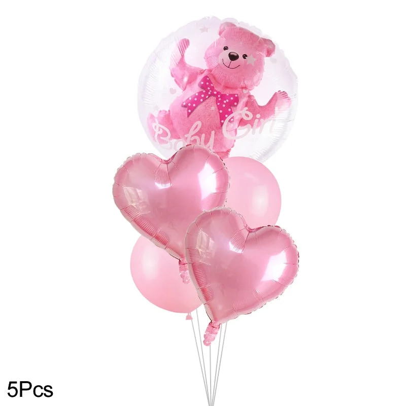 Baby Shower Transparent Baby Boy Girl Bear Bubble Ball Kids 1st Birthday Party Blue Pink Helium Balloon Gender Reveal Decoration