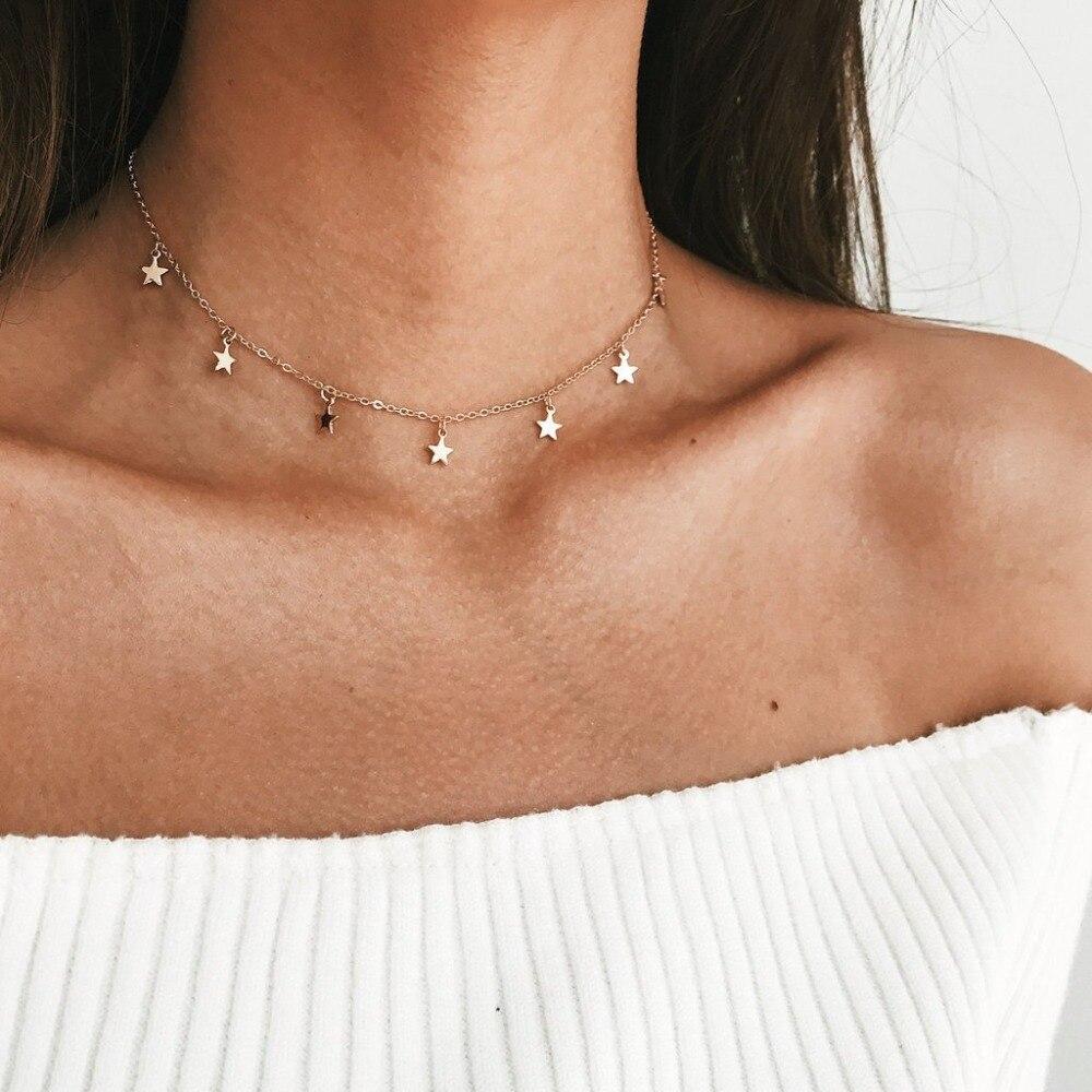 Women Choker Gold Silvery Moon Necklaces Boho Pendants Chain Collar Collares