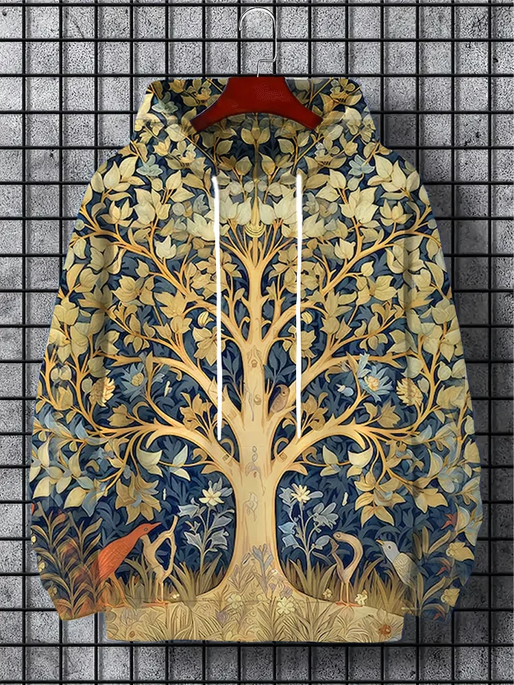 Men's Retro Tree Of Life Night Watercolor Art Print Drawstring Hoodie