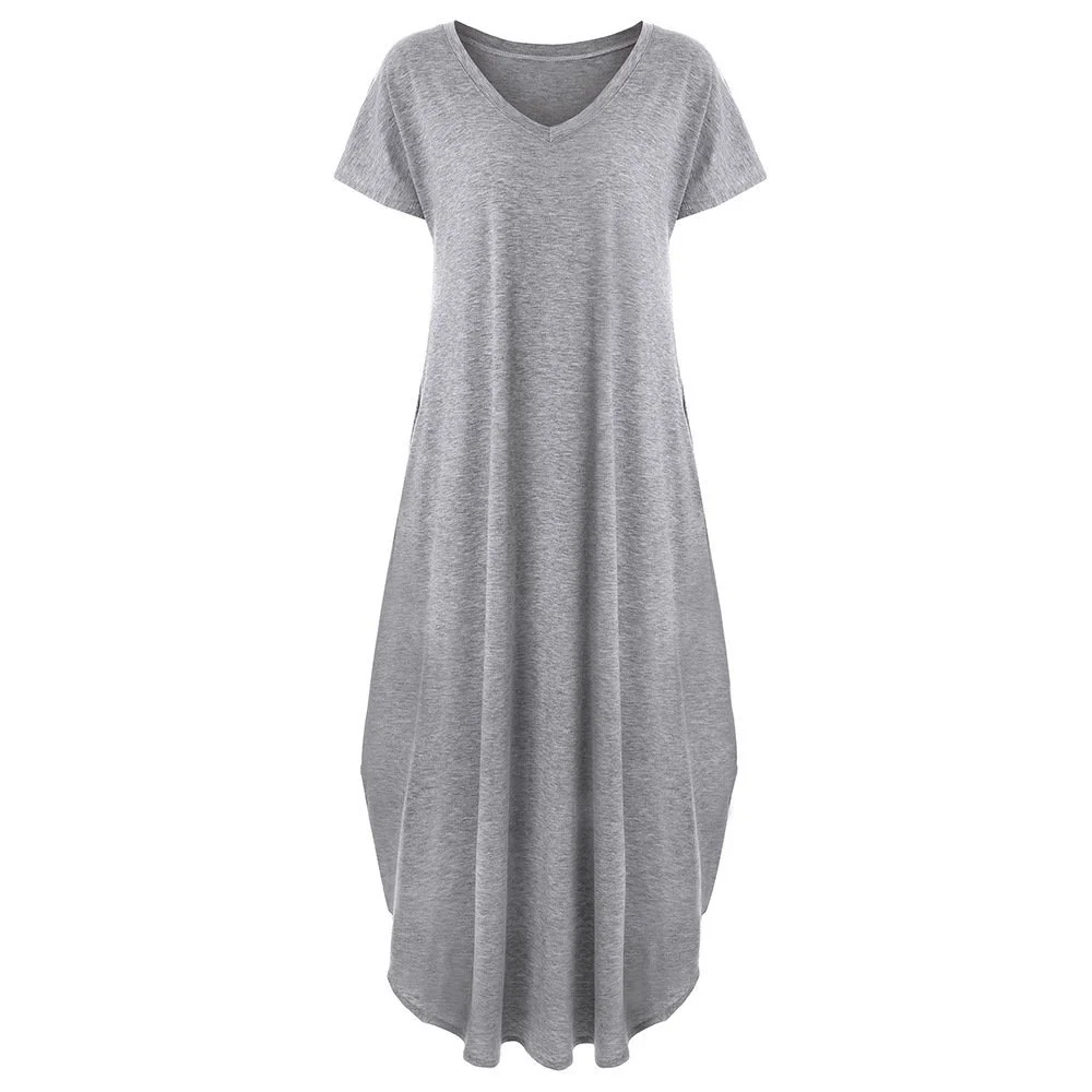 Women Pockets Slit V Neck A-line Casual Maxi Dress | EGEMISS