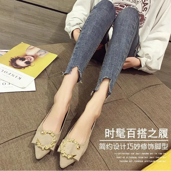Breakj Breakj Red Fashion Light Mouth Single Shoes Women's 2025 Spring Flat-Bottomed Metal Beans Soft Sole Lazy One-Legged Pedal Women's Shoes