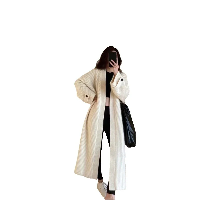 Brownm Brownm Autumn Dress Girl Korean Version Of Chic Loose Fashionable Over-Knee Heavy Knitted Pneuumbly Horse Sea Hair Sweater Coat