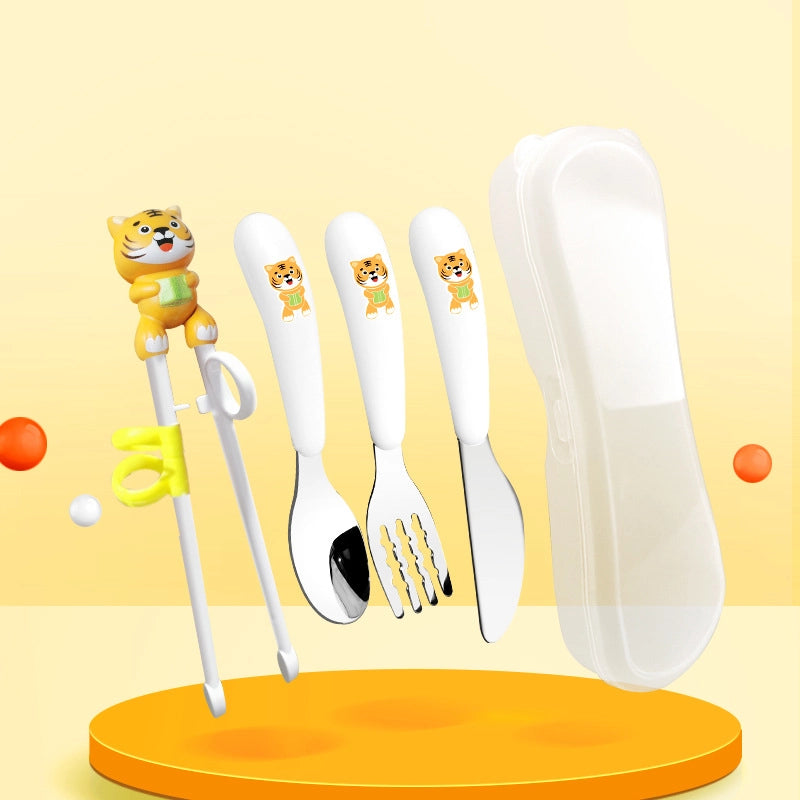 Maternal And Infant Products Portable Feeding Children’s Tableware Set Cartoon Learning Chopsticks Training Chopsticks 304 Stainless Steel Spoon Fork